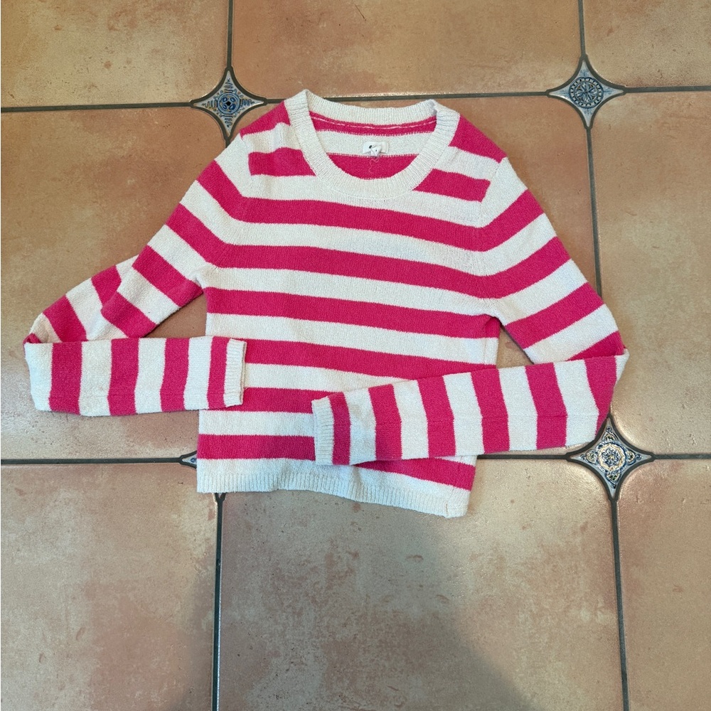 Aerie Pink and White Striped Crew Neck Sweater